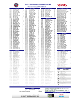 2015 ESPN Fantasy Football Draft Kit Standard League Cheat Sheet