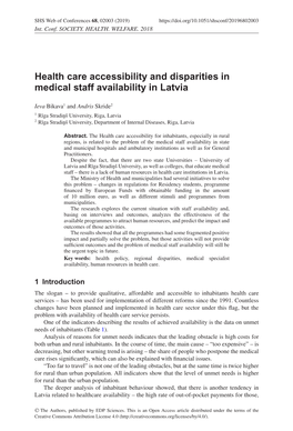 Health Care Accessibility and Disparities in Medical Staff Availability in Latvia