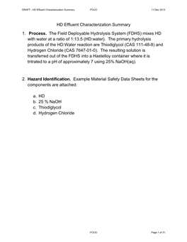 HD Effluent Characterization Summary FOUO 11 Dec 2013