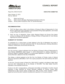 ENG 074-2015 Mining Lease Proposal for Area G Sumas Mountain