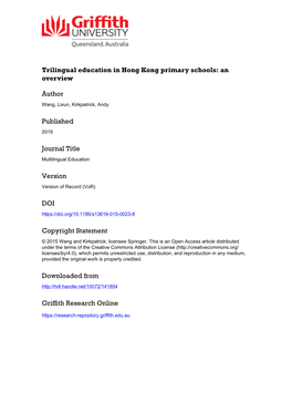 Trilingual Education in Hong Kong Primary Schools: an Overview