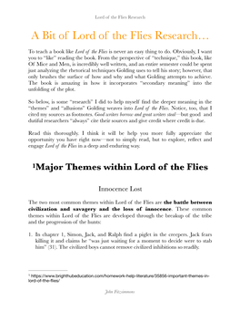 Lord of the Flies Research a Bit of Lord of the Flies Research…