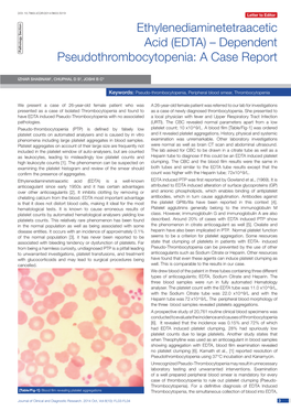 Ethylenediaminetetraacetic Acid (EDTA) – Dependent Pathology Section Pseudothrombocytopenia: a Case Report