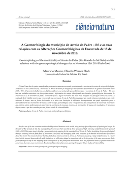 A Geomorfologia Do Município De Arroio Do Padre ‒ RS E As Suas