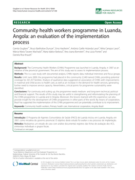 Community Health Workers Programme in Luanda, Angola: An