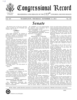 Congressional Record United States Th of America PROCEEDINGS and DEBATES of the 113 CONGRESS, SECOND SESSION