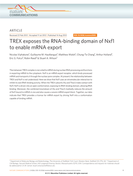 TREX Exposes the RNA-Binding Domain of Nxf1 to Enable Mrna Export