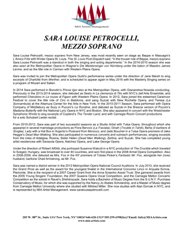 Sara Louise Petrocelli, Mezzo Soprano