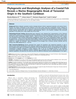 Phylogenetic and Morphologic Analyses of a Coastal Fish Reveals a Marine Biogeographic Break of Terrestrial Origin in the Southern Caribbean