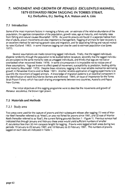 7. Movement and Growth of Penaeus Esculentus Haswell, 1879 Estimated from Tagging in Torres Strait