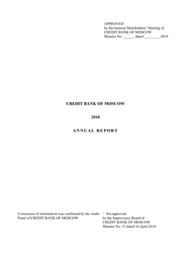 Credit Bank of Moscow 2018 Annual Report