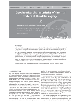 Geochemical Characteristics of Thermal Waters of Hrvatsko Zagorje 