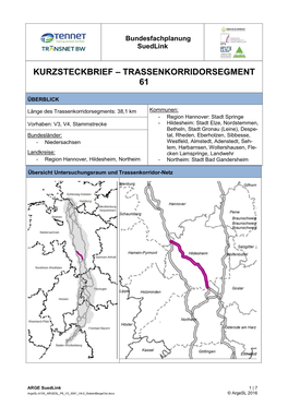 Kurzsteckbrief – Trassenkorridorsegment 61