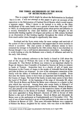 THE THREE ARCHBISHOPS of the HOUSE of BETHUNE/BEATON! This Is a Paper Which Might Be About the Reformation in Scotland but It Is Not