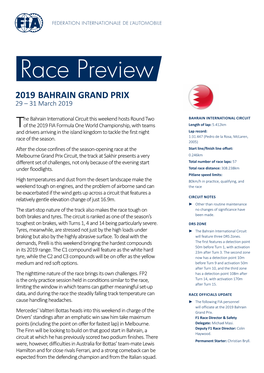 2019 BAHRAIN GRAND PRIX 29 – 31 March 2019