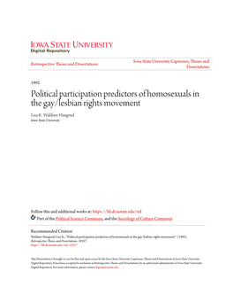 Political Participation Predictors of Homosexuals in the Gay/Lesbian Rights Movement Lisa K