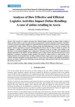 Analyses of How Effective and Efficient Logistics Activities Impact Online Retailing