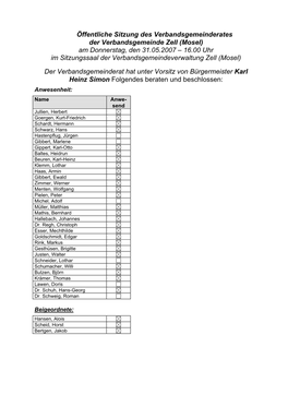 Öffentliche Sitzung Des Verbandsgemeinderates Der