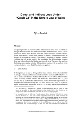 Direct and Indirect Loss Under “Catch-22” in the Nordic Law of Sales