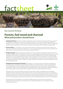 Forests, Fuel Wood and Charcoal What Policymakers Should Know