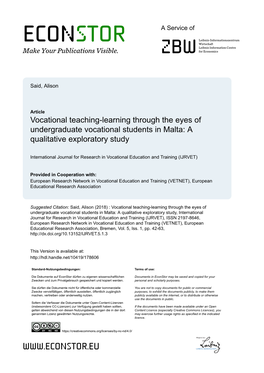 Vocational Teaching-Learning Through the Eyes of Undergraduate Vocational Students in Malta: a Qualitative Exploratory Study