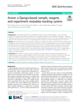 Annot: a Django-Based Sample, Reagent, and Experiment Metadata Tracking System Elmar Bucher, Cheryl J