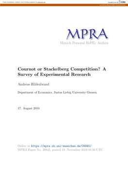 Cournot Or Stackelberg Competition? a Survey of Experimental Research