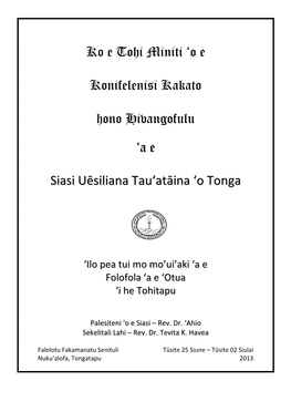 Ko E Tohi Miniti 'O E Konifelenisi Kakato Hono Hivangofulu 'A E Siasi Uēsiliana Tau'atāina 'O Tonga