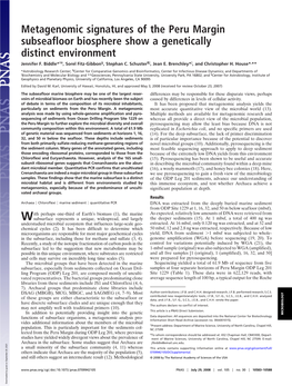 Metagenomic Signatures of the Peru Margin Subseafloor Biosphere Show a Genetically Distinct Environment Jennifer F