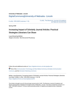 Increasing Impact of Scholarly Journal Articles: Practical Strategies Librarians Can Share