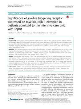 Significance of Soluble Triggering Receptor Expressed on Myeloid Cells-1 Elevation in Patients Admitted to the Intensive Care Unit with Sepsis P