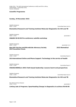 Scientific Programme Sunday, 29 November 2015 Biomeidical