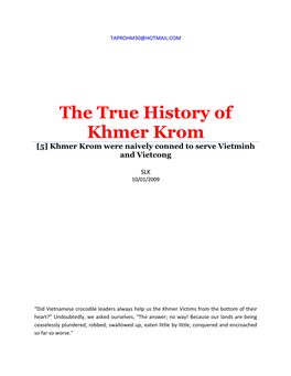 Khmer Krom Were Naively Conned to Serve Vietminh and Vietcong