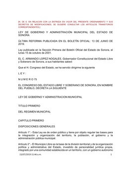 Ley De Gobierno Y Administración Municipal Del Estado De Sonora