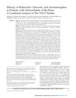 Efficacy of Rofecoxib, Celecoxib, and Acetaminophen in Patients with Osteoarthritis of the Knee. a Combined Analysis of the VACT Studies THOMAS J