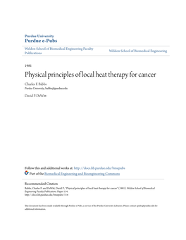 Physical Principles of Local Heat Therapy for Cancer Charles F