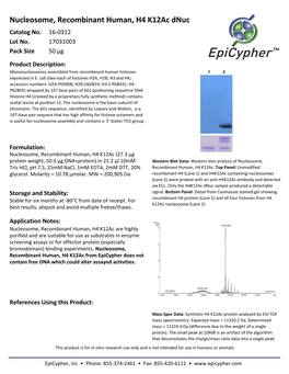 Nucleosome, Recombinant Human, H4 K12ac Dnuc Catalog No