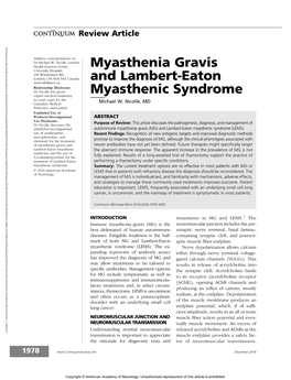 Myasthenia Gravis and Lambert-Eaton Myasthenic Syndrome Review Article Copyright © American Academy of Neurology