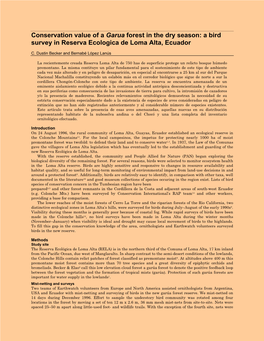 Conservation Value of a Garua Forest in the Dry Season: a Bird Survey in Reserva Ecologica De Loma Alta, Ecuador