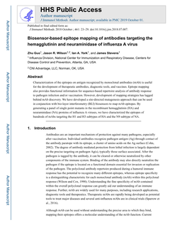 Biosensor-Based Epitope Mapping of Antibodies Targeting the Hemagglutinin and Neuraminidase of Influenza a Virus