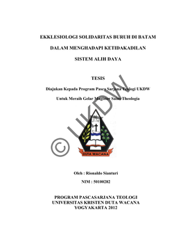 Ekklesiologi Solidaritas Buruh Di Batam Dalam Menghadapi Ketidakadilan Sistem