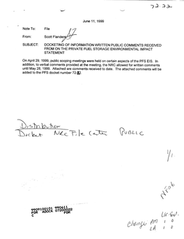 Docketing of Information Written Public Comments Received from on the Private Fuel Storage Environmental Impact Statement