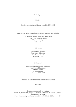 Seabird Monitoring on Skomer Island in 1999-2002