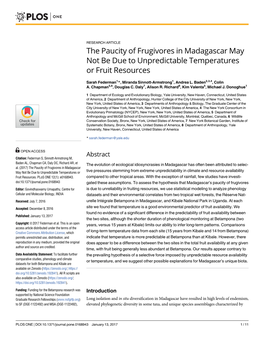 The Paucity of Frugivores in Madagascar May Not Be Due to Unpredictable Temperatures Or Fruit Resources