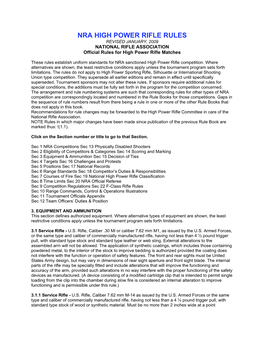 NRA HIGH POWER RIFLE RULES REVISED JANUARY, 2009 NATIONAL RIFLE ASSOCIATION Official Rules for High Power Rifle Matches