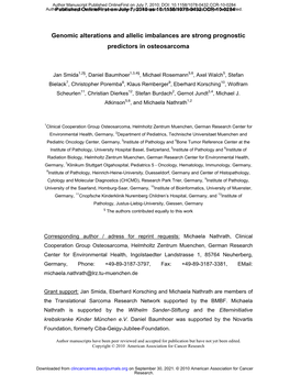 Genomic Alterations and Allelic Imbalances Are Strong Prognostic Predictors in Osteosarcoma