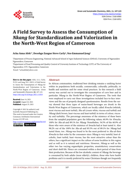 A Field Survey to Assess the Consumption of Nkang for Standardization and Valorization in the North-West Region of Cameroon