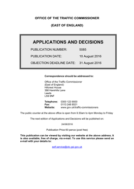 Applications and Decisions: East of England: 10 August 2016