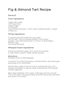 Fig & Almond Tart Recipe