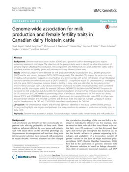 Genome-Wide Association for Milk Production and Female Fertility Traits in Canadian Dairy Holstein Cattle Shadi Nayeri1, Mehdi Sargolzaei2,3, Mohammed K